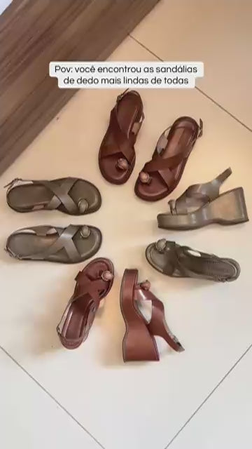 Sandália Anabela com Anel Caramelo